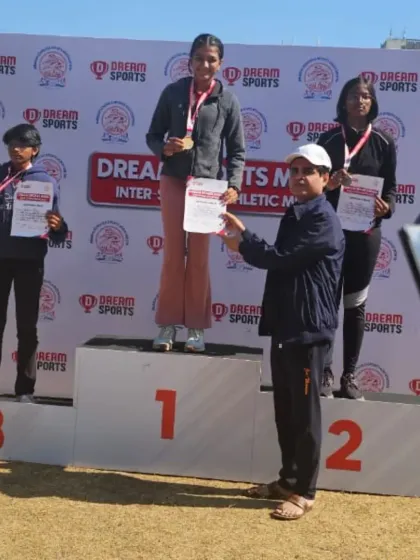 Sanisska Sawla on the podium after winning the gold medal in the 800m race at the MSSA athletic meet.