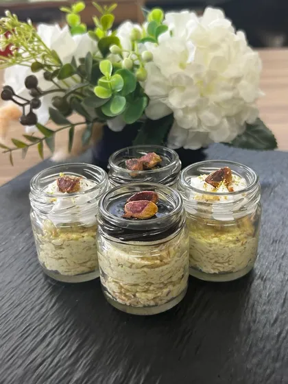 This dessert deserves to be in the Hall of Fame. Our Pistachio Kunafa dessert jars are inspired by the viral Dubai chocolate, with layers of creamy pistachio and crunchy kunafa.