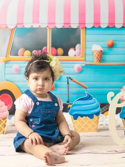 A series of shots from an adorable ice cream themed session, perfect for celebrating a first birthday with lots of color and sweetness.