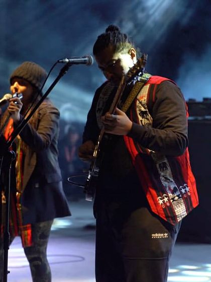 Me and Adil sharing a moment on the Hornbill stage. Our musical connection is the core of the Adil Manuel Collective's sound.