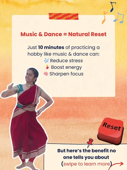 Music and dance are a natural reset. Just 10 minutes of practice can reduce stress, boost energy, and sharpen your focus, breaking the monotony of your day.
