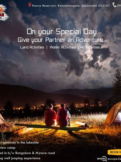 On your special day, give your partner the gift of adventure. Our romantic camping setup is perfect for creating unforgettable memories together.