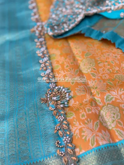 A heavily embellished border piece, combining zardosi, beadwork, and sequins, designed for a grand bridal look.