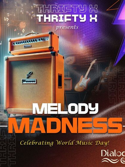 "Melody Madness" - a poster for a special jamming session celebrating World Music Day at our cafe.