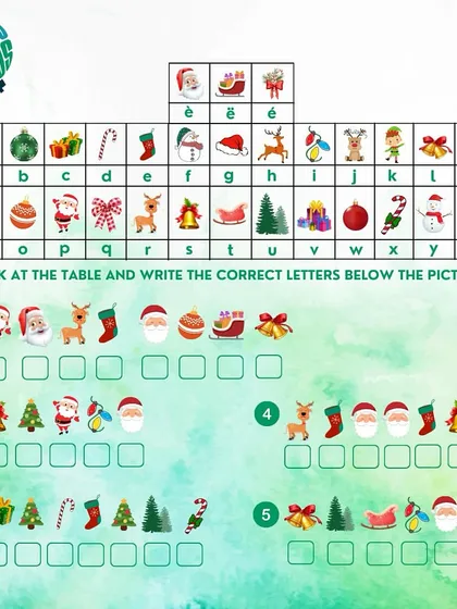 This Christmas-themed French activity is a fun code-breaking game. Use the table to find the correct letters and spell out the festive words.