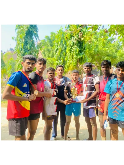 Our team celebrating their 1st place win at a local tournament.