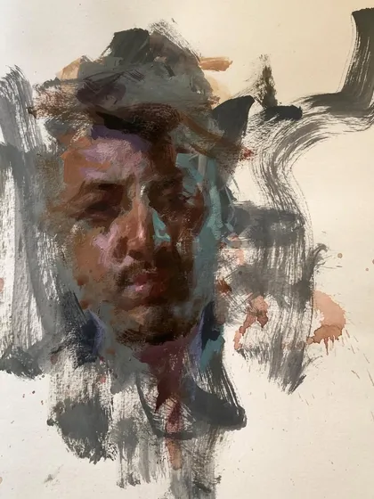 The full acrylic self-portrait, "Inner expressions."