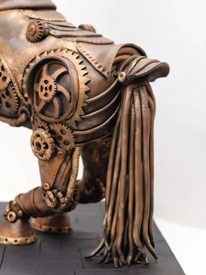 The tail of the Steampunk Horse, crafted to look like flowing metallic wires. Even the smallest details are considered to bring the sculpture to life.