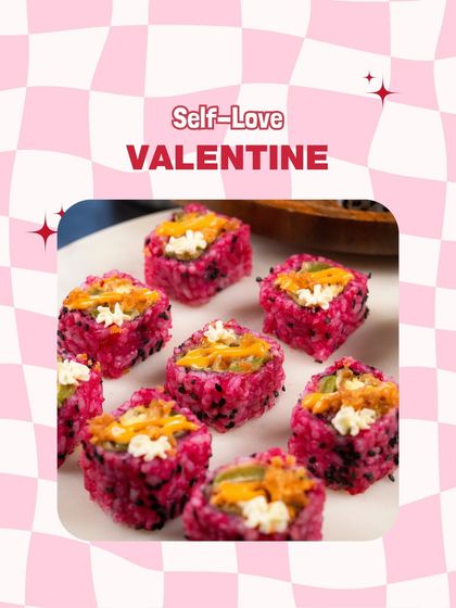 My pink rice sushi is a perfect solo treat for a self-love Valentine's celebration.