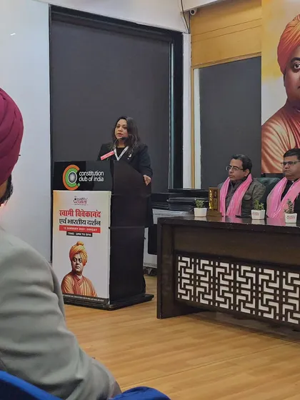 Another view of my address at the Constitution Club of India. I draw inspiration from leaders like Swami Vivekanand to motivate the youth to dream big and contribute to nation-building.