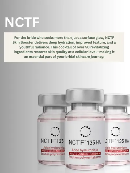For brides seeking more than a surface glow, the NCTF Skin Booster is essential. This cocktail of over 50 revitalizing ingredients restores skin quality at a cellular level for deep hydration and a youthful radiance.