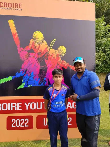 Harsh Joshi being awarded for his brilliant 4-wicket haul.