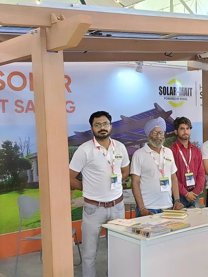 Our HomeScape team at our booth at the Consumer Electronics World Expo in Dwarka, New Delhi. We enjoy showcasing our innovative residential solar solutions to the public.