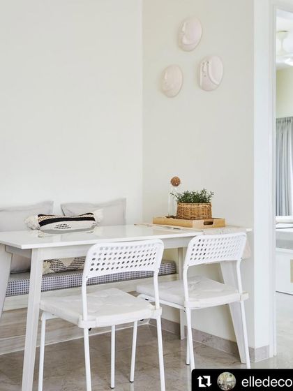 Another shot from the Elle Decor feature, showing the cozy dining nook. The design proves that even small spaces can be highly functional and stylish with the right approach.