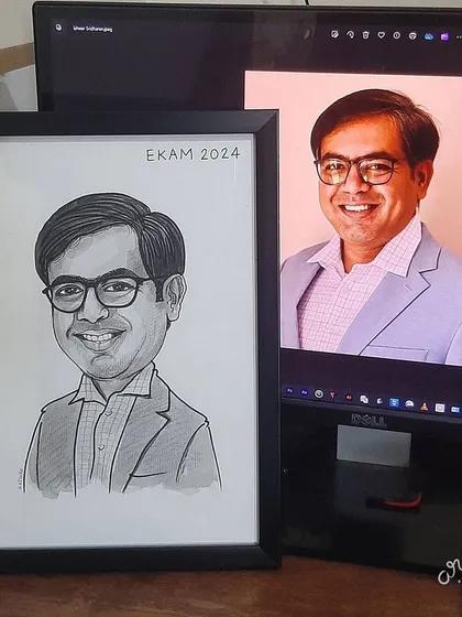 This caricature captures a warm and friendly expression, perfect for a colleague gift.