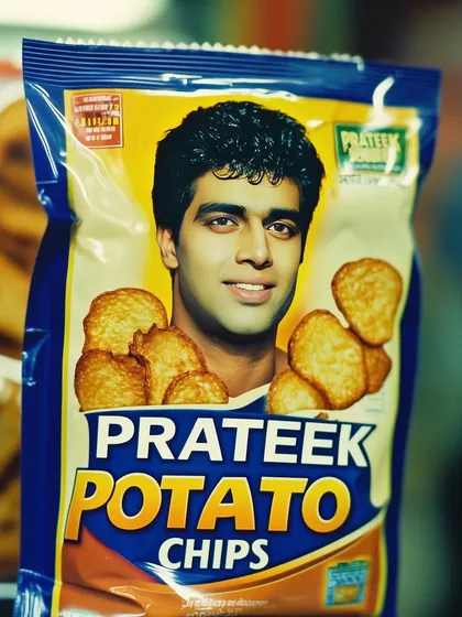 A fake packet of 'Prateek Potato Chips'. Another entry in my 'Side-hustles' series of satirical self-branded products.