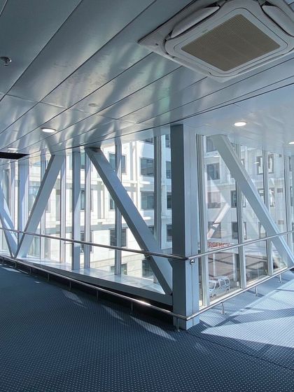 A look inside the completed skybridge at Venkateshwar Hospital. My management of this complex element involved coordinating structural engineers and construction teams to deliver a key piece of infrastructure for the hospital campus.