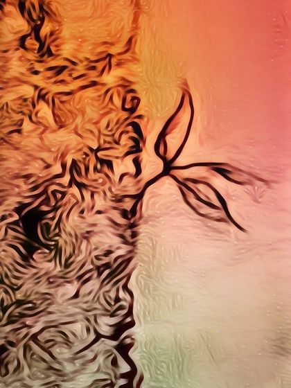'Bud'. A digital manipulation of a sand painting. The original 'Sprout' artwork is transformed here with a painterly effect, giving it a soft, dreamlike quality.