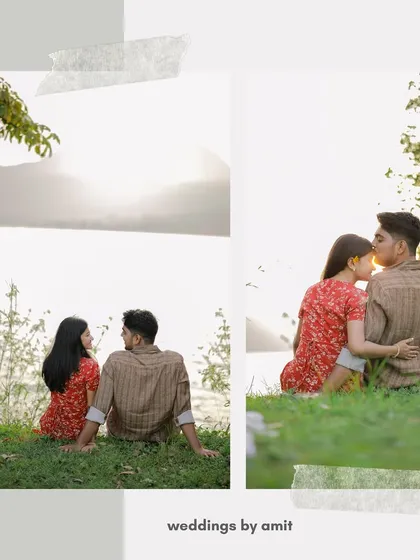 A collage showing a couple enjoying the view by the lake, with a creative tape effect for a scrapbook feel.