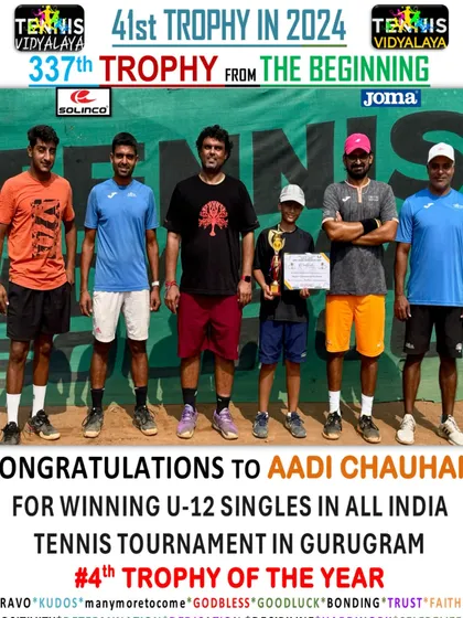 Congratulations to Aadi Chauhan for winning the U-12 Singles in the All India Tennis Tournament in Gurugram.