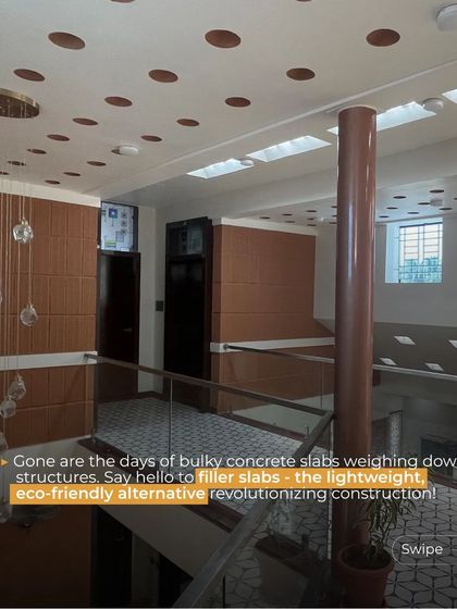 This image showcases a ceiling built with filler slabs, using terracotta pots as lightweight filler material. This innovative technique reduces the amount of concrete needed, making the structure lighter, more eco-friendly, and better insulated.