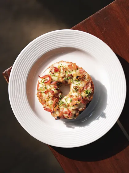 Our Chopped Pepperoni Pizza Bagel, a savory and satisfying snack that combines two of our favorite things.