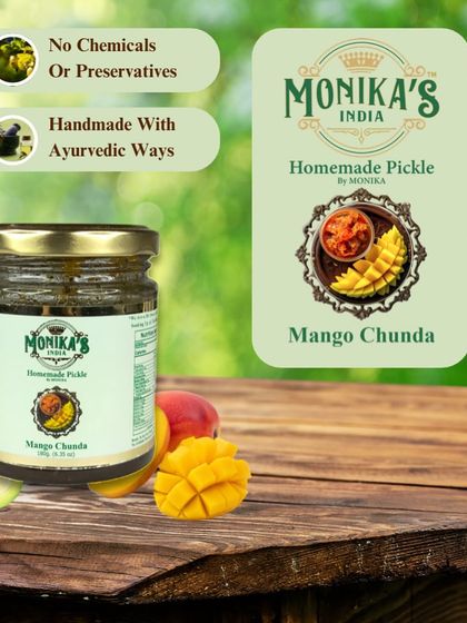 My Mango Chunda is also prepared with the same commitment to purity. It's a natural preserve, handmade with care to bring you an authentic sweet and tangy flavour without any artificial additives.