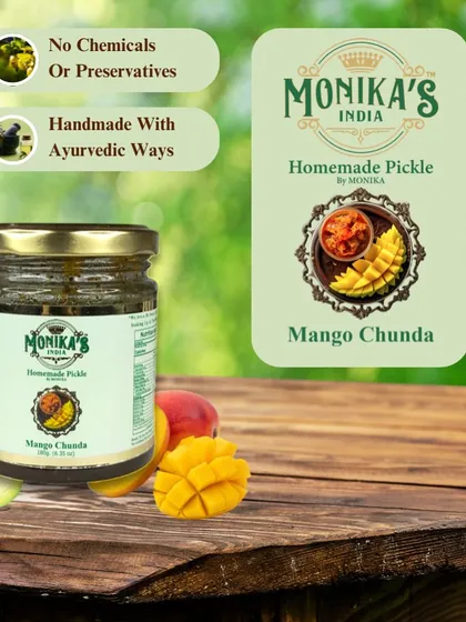 My Mango Chunda is also prepared with the same commitment to purity. It's a natural preserve, handmade with care to bring you an authentic sweet and tangy flavour without any artificial additives.
