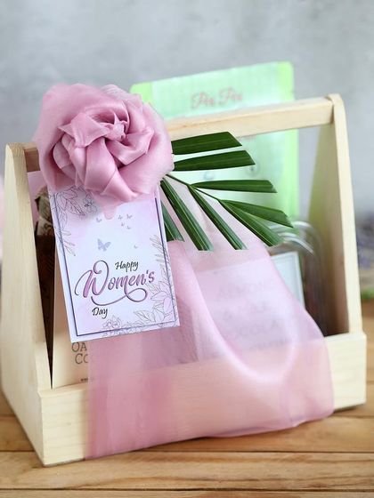 A wooden caddy hamper for Women's Day, a rustic and charming way to gift our delicious handmade products.