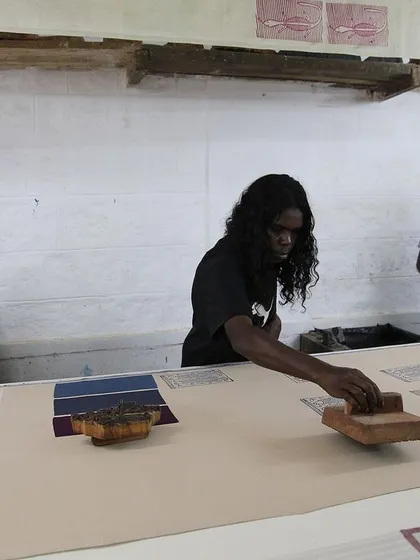 We had an incredible week hosting the artists from Bábbarra Women's Centre. We learned so much from each other, sharing techniques in printing and dyeing, and creating beautiful textiles together.