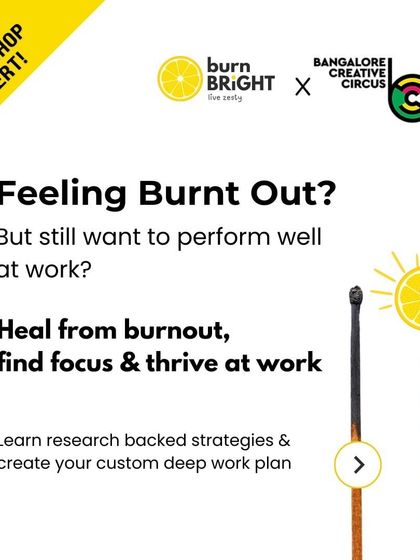 Feeling burnt out? This workshop poster offers research-backed strategies to heal from burnout, find focus, and thrive at work by creating a custom deep work plan.