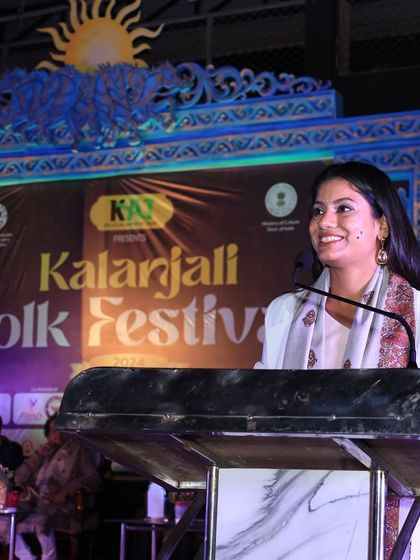 A smiling shot from the podium at the Kalanajali Folk Festival. I am grateful for opportunities to advocate for the arts.