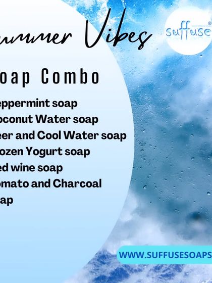 My "Summer Vibes" Soap Combo, featuring refreshing scents like Peppermint, Coconut Water, and Cool Water. These packs are available at a discount on my website.