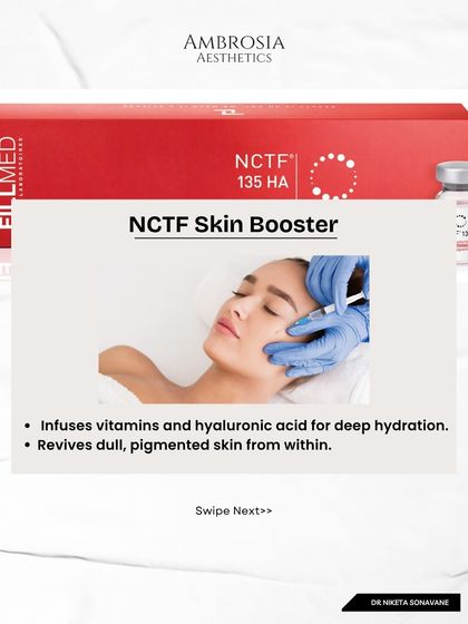The NCTF Skin Booster is a revitalizing treatment that infuses the skin with vitamins and hyaluronic acid. It provides deep hydration and helps repair dull, pigmented skin from within.