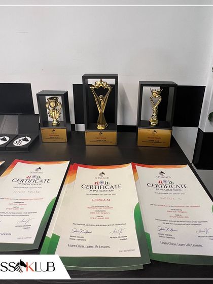 The certificates and trophies for our Independence Day tournament, where every participant's effort is recognized.