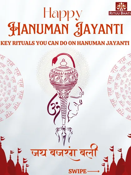Happy Hanuman Jayanti. This is a day to invite strength, courage, and clarity. In this series of images, I share key rituals you can perform to connect with Lord Hanuman's divine energy and receive his blessings.