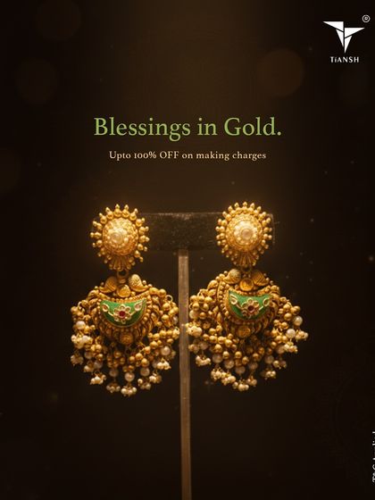 This Dhanteras, let your blessings shine brighter with these traditional gold and meenakari earrings, available with up to 100% off on making charges.