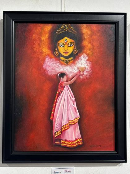 A closer look at the framed artwork, highlighting the rich colors and emotional depth achieved through our advanced painting techniques.