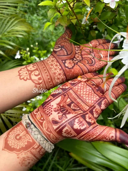 The beauty of a mature henna stain. This photo shows the deep, rich reddish-brown color that develops from my all-natural henna paste, a testament to the quality of my ingredients and your aftercare.