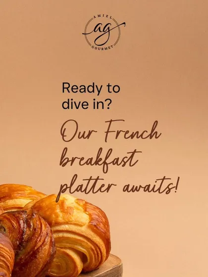 My French breakfast platter awaits. This is an invitation to dive into a world of buttery croissants, fresh fruits, and other morning delights, all curated for a perfect start to your day.