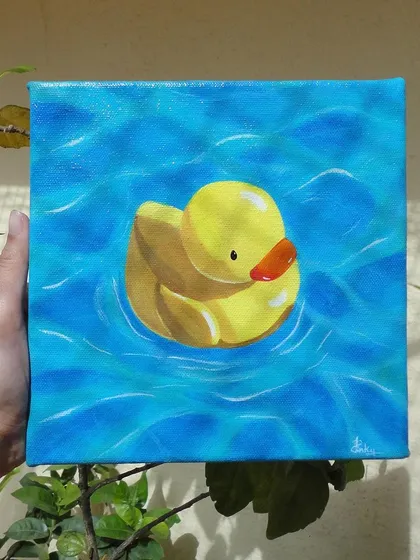 A close-up of the cute duck painting. I focused on capturing the ripples in the water and the smooth texture of the duck using acrylics.