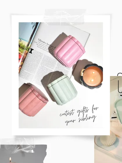 A collage showing our Daisy Jars, perfect for gifting this Rakhi. Each one is hand-poured with love and is fully customizable.