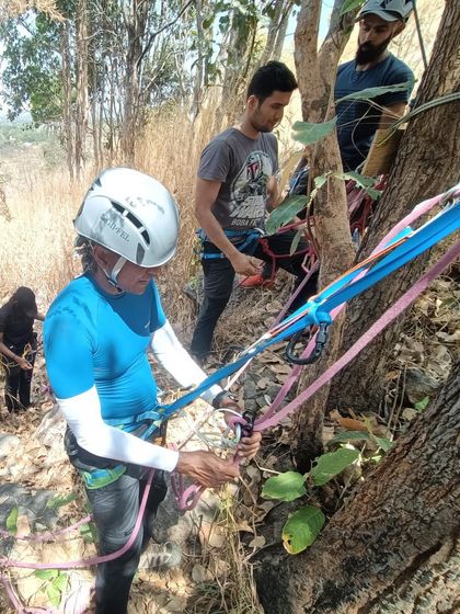 We love to teach, and teach right. Scenes from our Anchoring and Exit Strategies workshop, where participants get hands-on practice with building secure anchors and learning how to safely exit routes.