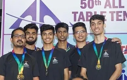 A group photo of Deepit Patil and his Airport Authority of India teammates celebrating their silver medal win at the All India Inter-Institute event, which secured their qualification for the National Championship.