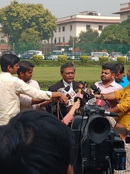 Addressing a media scrum after a hearing at the Supreme Court, providing an update on behalf of my client.