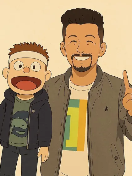 An anime-style illustration of me and Bunny, following the Ghibli trend.
