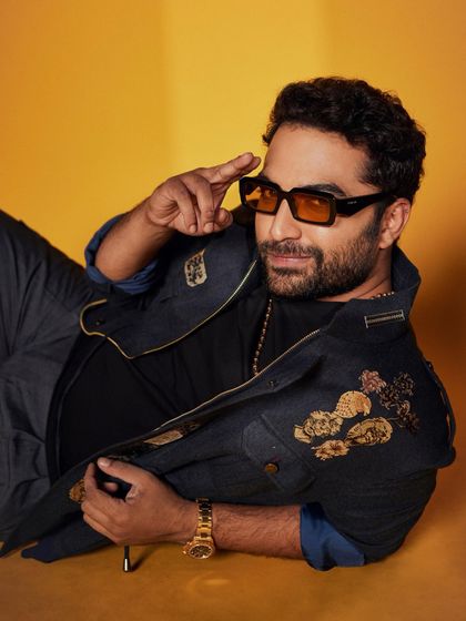 Vishwak Sen looking stylish in our striped blue flannel wool jacket. The printed metal plates and sophisticated design combine comfort and elegance.