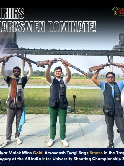 Our marksmen dominating the podium at the All India Inter-University Shooting Championship. Bakhtiyar Malek won Gold and Aryavansh Tyagi won Bronze in the Trap Men category, showcasing our strength in shotgun events.