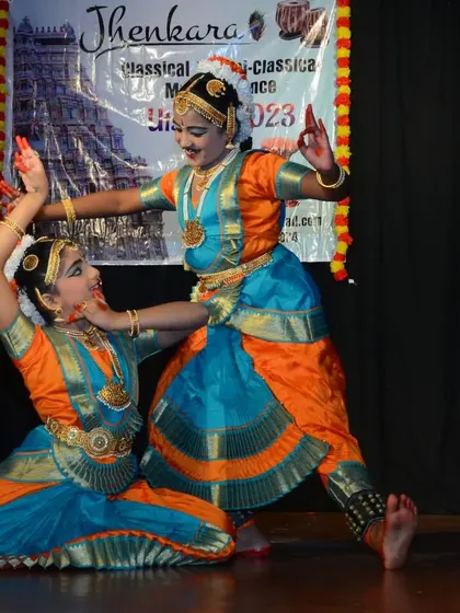 My students Ruthvi and Dhanya performing at the 'Jhenkara' music and dance festival. I am always proud to see them shine on different platforms.