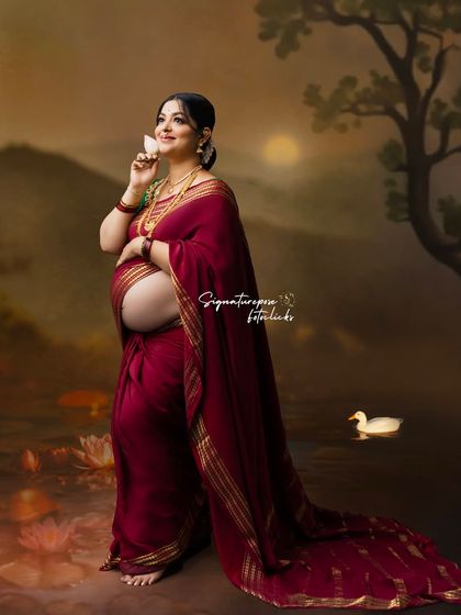 This image combines the artistic backdrop with a focus on the baby bump, creating a timeless piece of art.